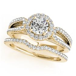 1.11 CTW Certified VS/SI Diamond 2Pc Wedding Set Solitaire Halo 14K Yellow Gold - REF-144K2R - 30872