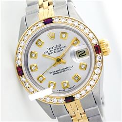 Rolex Men's Two Tone 14K Gold/SS, QuickSet, Diam Dial & Diam/Ruby Bezel - REF-474W5K