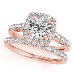 1.70 CTW Certified VS/SI Diamond 2Pc Wedding Set Solitaire Halo 14K Rose Gold - REF-235W3H - 30718