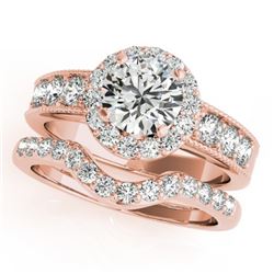 2.46 CTW Certified VS/SI Diamond 2Pc Wedding Set Solitaire Halo 14K Rose Gold - REF-555H6W - 31317