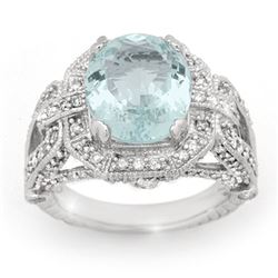 6.50 CTW Aquamarine & Diamond Ring 14K White Gold - REF-171H3W - 14504