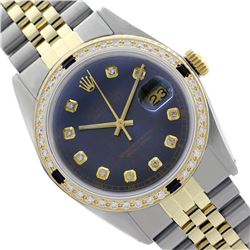 Rolex Ladies Two Tone 14K Gold/SS, Diam Dial & Diam/Sapphire Bezel, Saph Crystal - REF-363R3Z