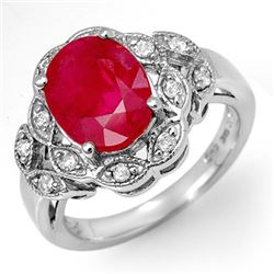 3.50 CTW Ruby & Diamond Ring 10K White Gold - REF-43F5M - 11908