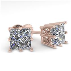 1.0 CTW VS/SI Princess Diamond Stud Solitaire Earrings 18K Rose Gold - REF-178M2F - 35828