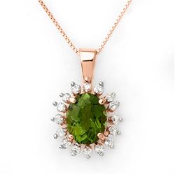 3.55 CTW Green Tourmaline & Diamond Necklace 14K Rose Gold - REF-72F8M - 10796