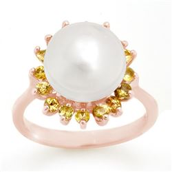 0.75 CTW Yellow Sapphire & Pearl Ring 14K Rose Gold - REF-38T9X - 10530