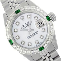 Rolex Men's Stainless Steel, QuickSet, Diam Dial & Diam/Emerald Bezel - REF-474A5N