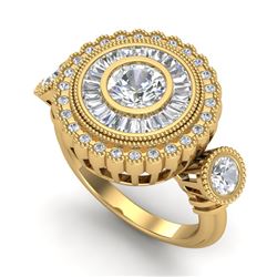 2.62 CTW VS/SI Diamond Solitaire Art Deco 3 Stone Ring 18K Yellow Gold - REF-381M8F - 37090