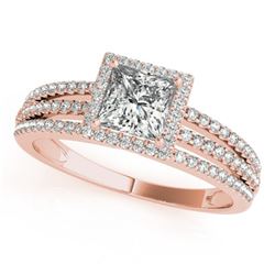 1.2 CTW Certified VS/SI Princess Diamond Solitaire Halo Ring 18K Rose Gold - REF-241H5W - 27181