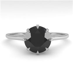 1.50 CTW Black Certified Diamond Solitaire Engagement Ring 18K White Gold - REF-60T2X - 35763