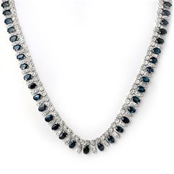 26 CTW Blue Sapphire & Diamond Necklace 14K White Gold - REF-643Y5N - 11556