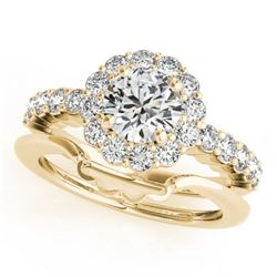 1.75 CTW Certified VS/SI Diamond 2Pc Wedding Set Solitaire Halo 14K Yellow Gold - REF-404W9H - 31195