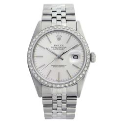 Rolex Men's Stainless Steel, QuickSet, Index Bar Dial with Diamond Bezel - REF-441N8F