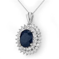 11.20 CTW Blue Sapphire & Diamond Pendant 18K White Gold - REF-236X4T - 12995