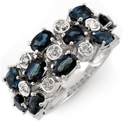 4.20 CTW Blue Sapphire & Diamond Ring 10K White Gold - REF-48M4F - 11313