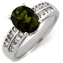 3.0 CTW Green Tourmaline & Diamond Ring 14K White Gold - REF-79K6R - 11559