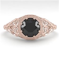 1.0 CTW Black Certified Diamond Engagement Ring Deco 18K Rose Gold - REF-65K3R - 36035