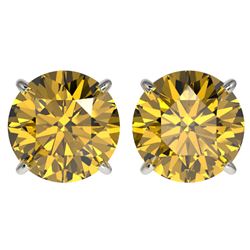 4 CTW Certified Intense Yellow SI Diamond Solitaire Stud Earrings 10K White Gold - REF-824F2M - 3313