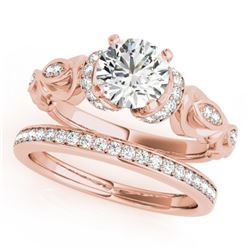 0.95 CTW Certified VS/SI Diamond Solitaire 2Pc Wedding Set Antique 14K Rose Gold - REF-142R9K - 3147