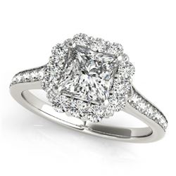 1.5 CTW Certified VS/SI Princess Diamond Solitaire Halo Ring 18K White Gold - REF-441R5K - 27156