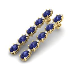 10.36 CTW Tanzanite & VS/SI Certified Diamond Tennis Earrings 10K Yellow Gold - REF-102N2Y - 29409