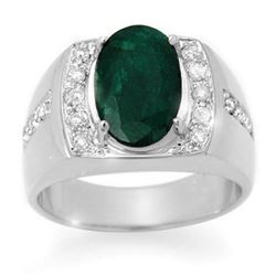 4.58 CTW Emerald & Diamond Mens Ring 10K White Gold - REF-73W8H - 14485