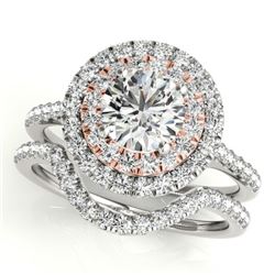 1.45 CTW Certified VS/SI Diamond 2Pc Set Solitaire Halo 14K White & Rose Gold - REF-228R2K - 30683