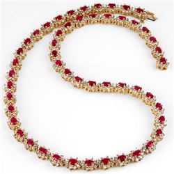 27.10 CTW Ruby & Diamond Necklace 14K Yellow Gold - REF-854T2X - 13165