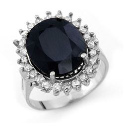 14.10 CTW Blue Sapphire & Diamond Ring 14K White Gold - REF-121W6H - 13112