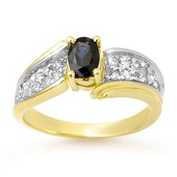 1.40 CTW Blue Sapphire & Diamond Ring 10K Yellow Gold - REF-46K4R - 13315