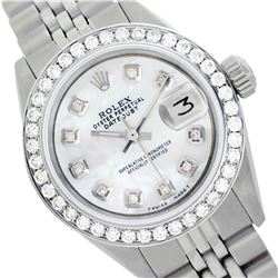 Rolex Ladies Stainless Steel, Diam Dial & Diam/Emerald Bezel, Saph Crystal - REF-355X6A