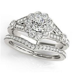 1.84 CTW Certified VS/SI Diamond 2Pc Wedding Set Solitaire Halo 14K White Gold - REF-412M2F - 31160