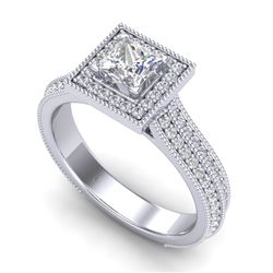 1.41 CTW Princess VS/SI Diamond Solitaire Micro Pave Ring 18K White Gold - REF-200F2M - 37178