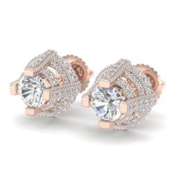 2.75 CTW VS/SI Diamond Solitaire Micro Pave Stud Earrings 18K Rose Gold - REF-320H2W - 36951