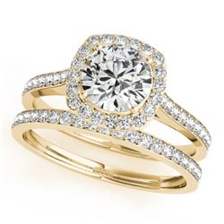 1.92 CTW Certified VS/SI Diamond 2Pc Wedding Set Solitaire Halo 14K Yellow Gold - REF-510F2M - 31219