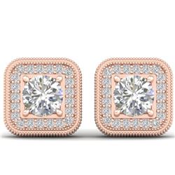 2 CTW Certified VS/SI Diamond Art Deco Micro Halo Stud Earrings 14K Rose Gold - REF-224W4H - 30499