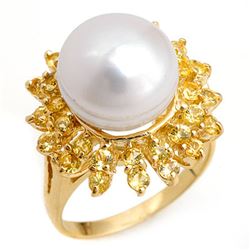 1.50 CTW Yellow Sapphire & Pearl Ring 10K Yellow Gold - REF-47R6K - 10370