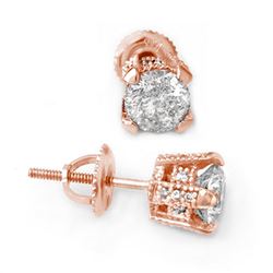 1.0 CTW Certified VS/SI Diamond Solitaire Stud Earrings 14K Rose Gold - REF-125W8H - 10502