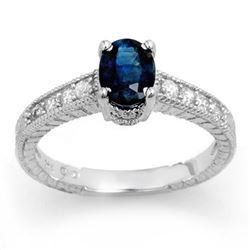 1.63 CTW Blue Sapphire & Diamond Ring 18K White Gold - REF-52Y2N - 13925