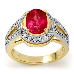 3.50 CTW Pink Sapphire & Diamond Ring 10K Yellow Gold - REF-64F5M - 13510