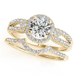 1.36 CTW Certified VS/SI Diamond 2Pc Wedding Set Solitaire Halo 14K Yellow Gold - REF-370W8H - 31183