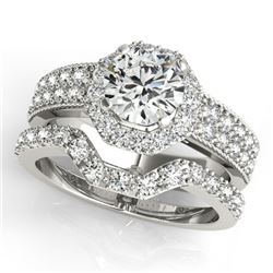 1.69 CTW Certified VS/SI Diamond 2Pc Wedding Set Solitaire Halo 14K White Gold - REF-409K5R - 31325