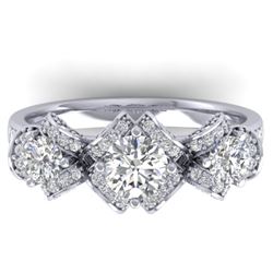 2 CTW Certified VS/SI Diamond Art Deco 3 Stone Ring Band 14K White Gold - REF-200H5W - 30282