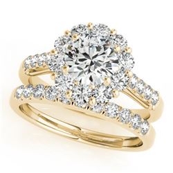 2.39 CTW Certified VS/SI Diamond 2Pc Wedding Set Solitaire Halo 14K Yellow Gold - REF-436W9H - 30743