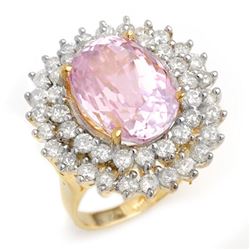 12.08 CTW Kunzite & Diamond Ring 14K Yellow Gold - REF-264T2X - 14335