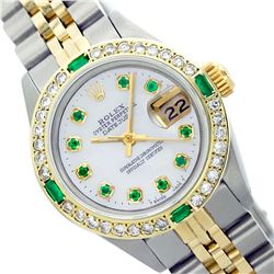 Rolex Ladies Two Tone 14K Gold/SS, Diam/Emerald Dial & Diam/Emerald Bezel, Saph Crystal - REF-368K7R