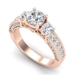 2.07 CTW VS/SI Diamond Solitaire Art Deco 3 Stone Ring 18K Rose Gold - REF-327F3M - 37017
