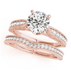 1.7 CTW Certified VS/SI Diamond Solitaire 2Pc Wedding Set Antique 14K Rose Gold - REF-432K2R - 31509