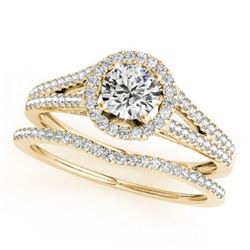 1.46 CTW Certified VS/SI Diamond 2Pc Wedding Set Solitaire Halo 14K Yellow Gold - REF-383X3T - 31045