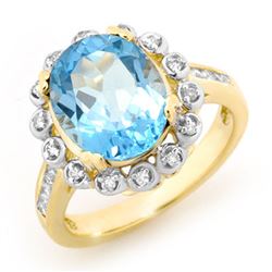 5.33 CTW Blue Topaz & Diamond Ring 10K Yellow Gold - REF-53K6R - 13440